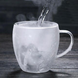 Tasse en verre borosilicaté à double paroi, résistante à la chaleur, avec poignée (450 ml)