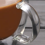 Tasse en verre borosilicaté à double paroi, résistante à la chaleur, avec poignée (450 ml)
