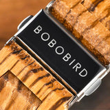 Montre en bois zébré pour homme, avec bordure en pin Bobo Bird