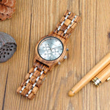 Montre de luxe à quartz en bois pour homme avec chronographe argent Bobo Bird